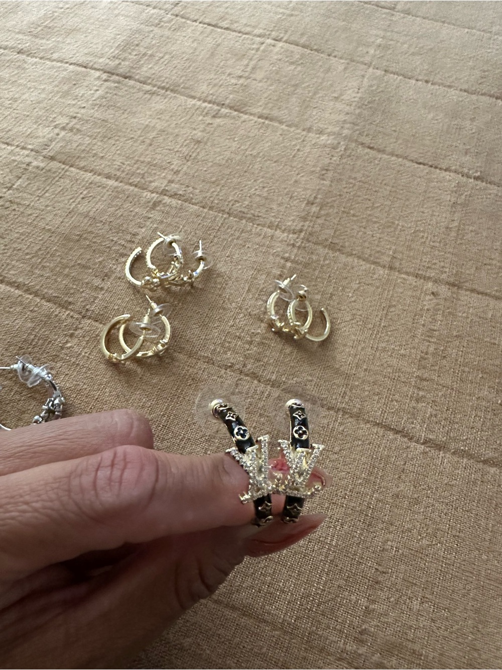 Gold and Black Crystal Initial Hoop Earrings - Women's Fashion Jewelry